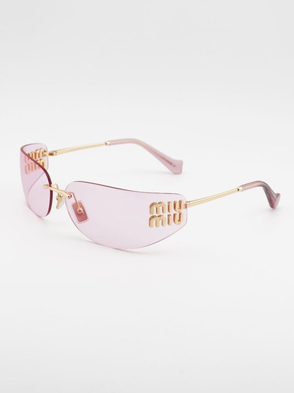 Miu Miu MUA51S 5AK90Y Sunglasses Gold Rectangle Frame, Pink Lenses